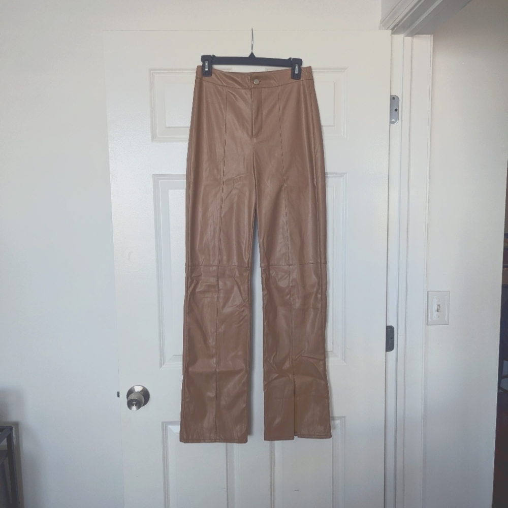 Tan Faux Leather Pants